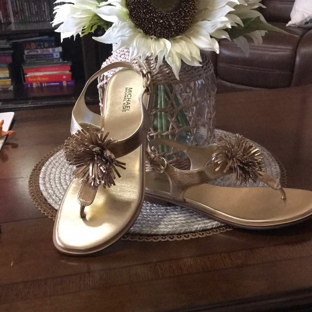 MICHAEL Michael Kors Gold Flats with Floral Accents